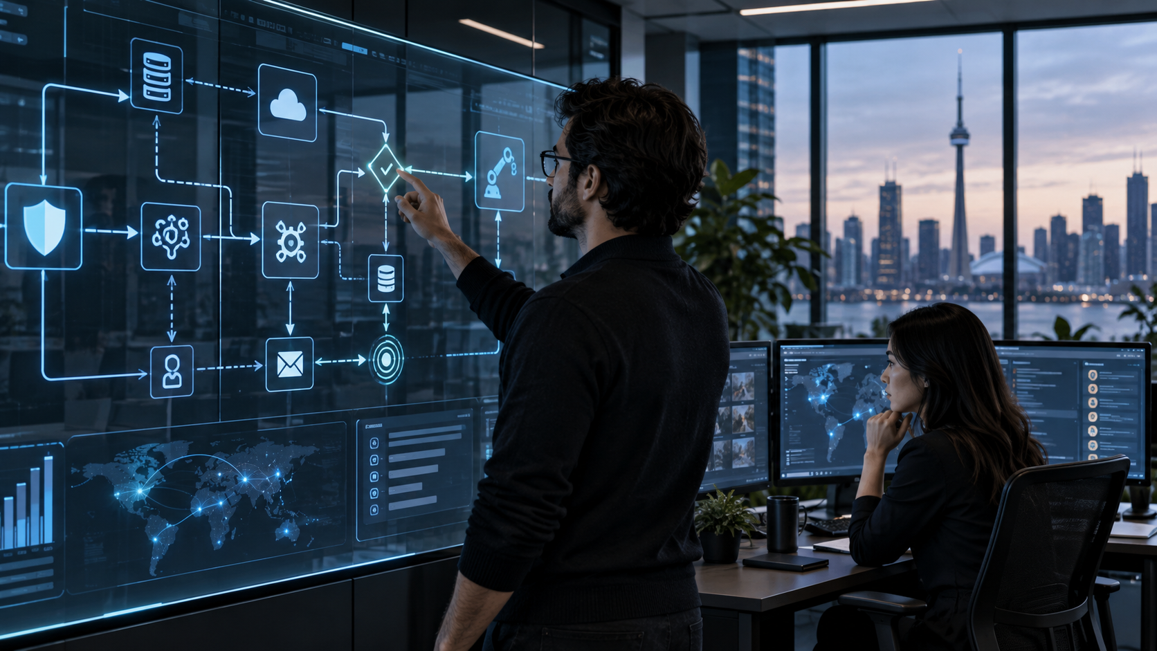 AI supported Canadian security operations team monitoring threats