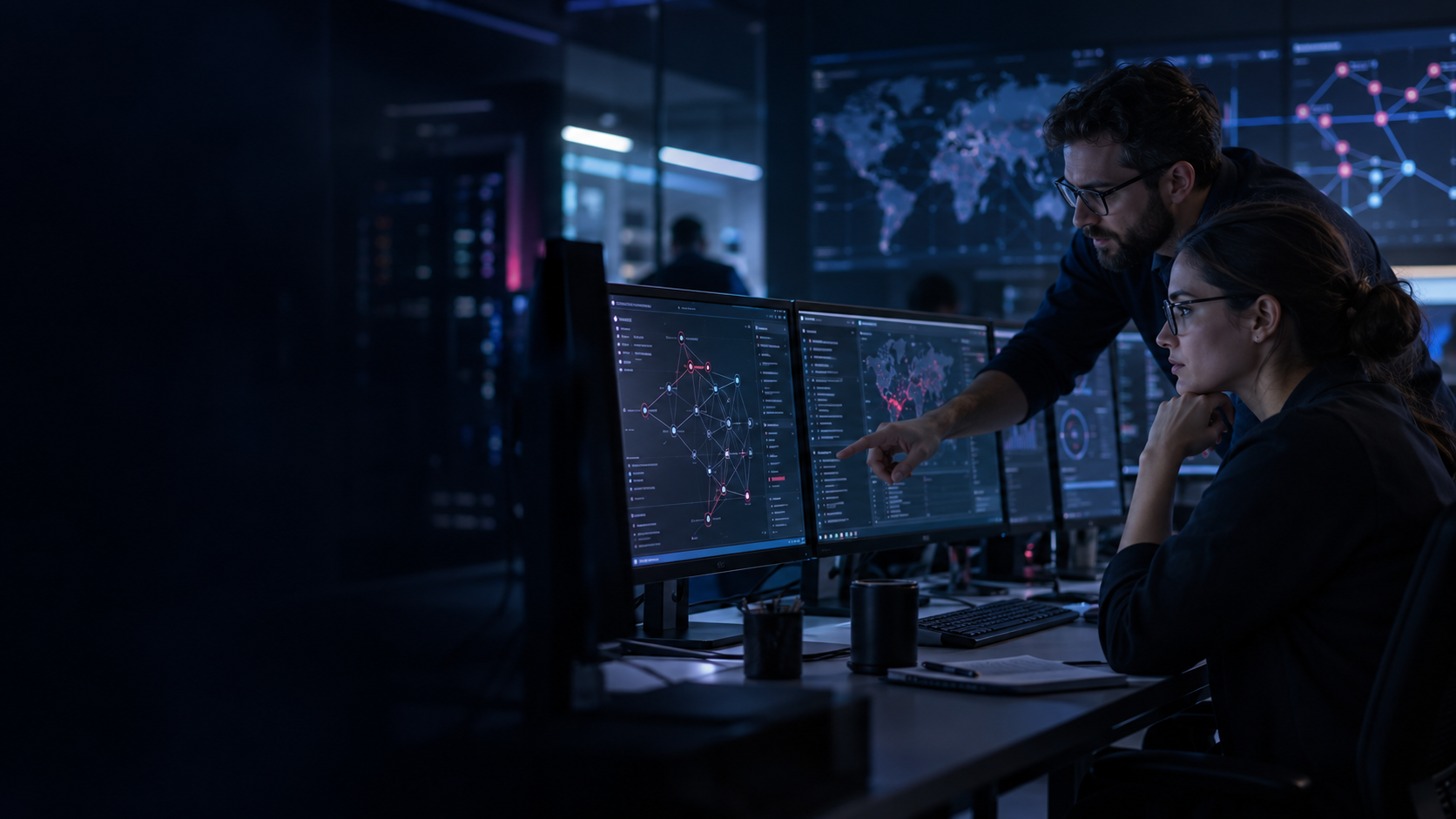 Canadian security analysts monitoring threats in Netreoun's Canadian security operations centre