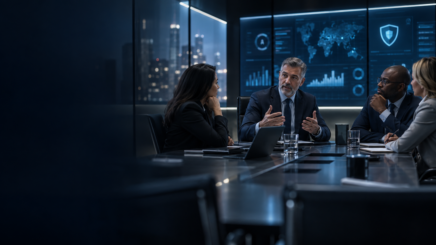 Cybersecurity leader meeting with business executives
